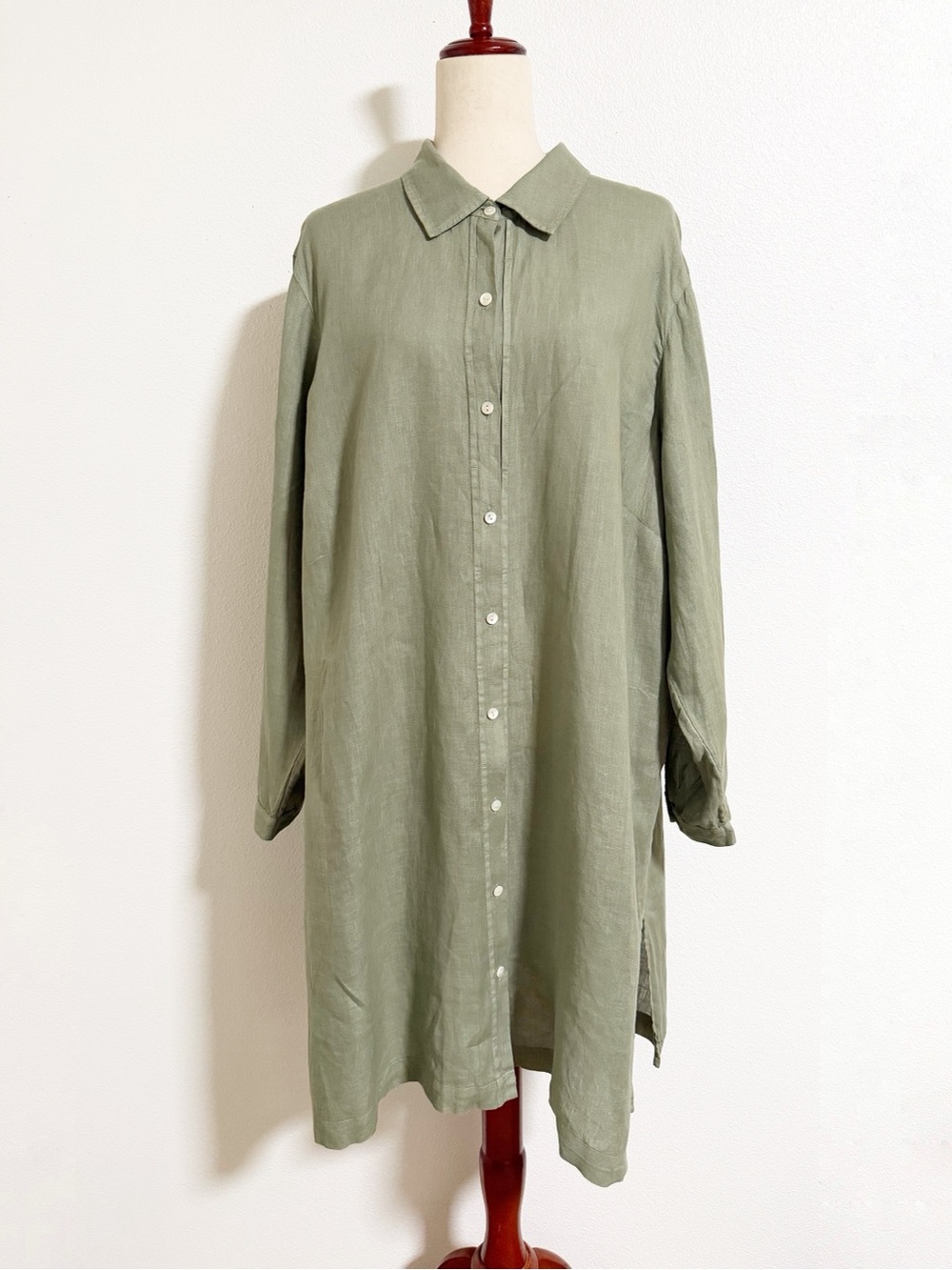 Pure Jill Linen Button Front Midi Shirt Dress